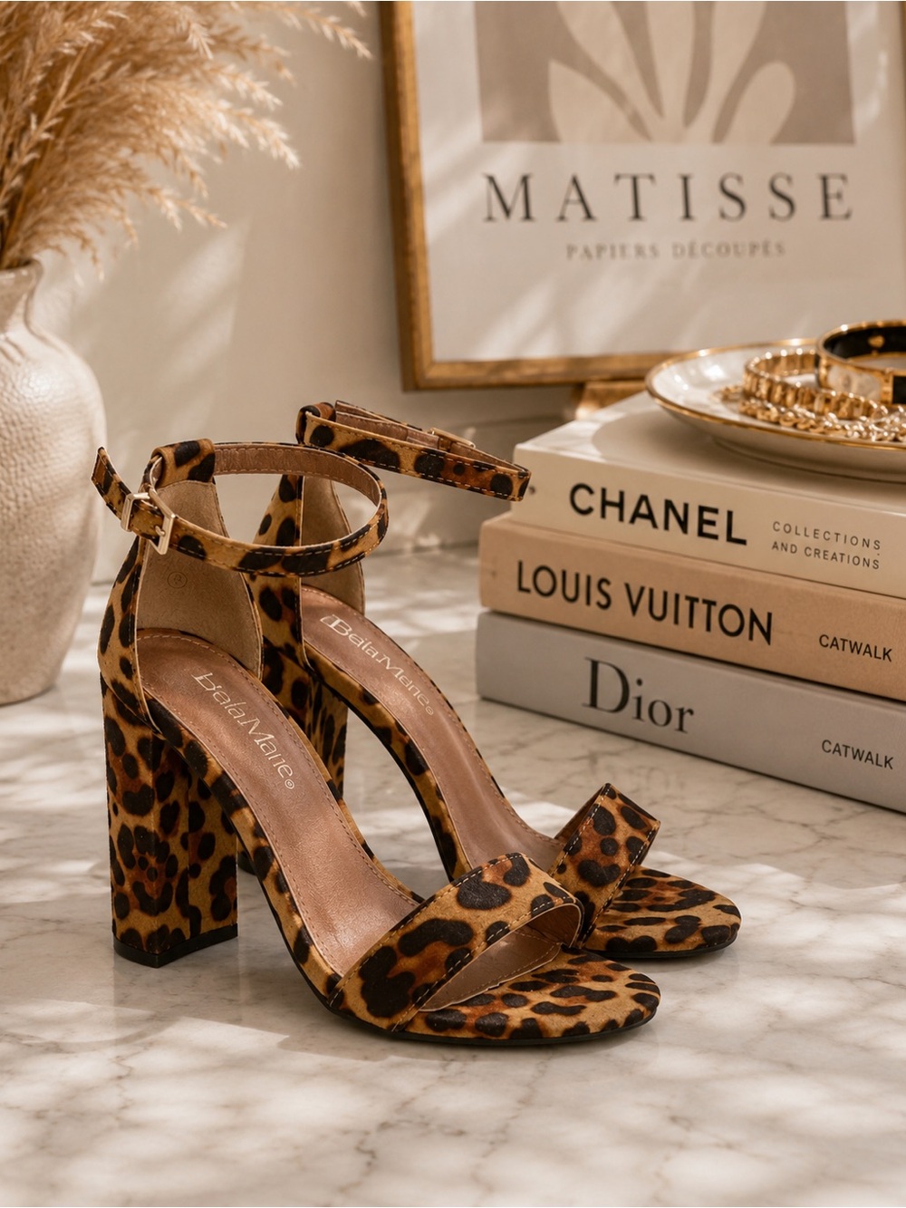 Bella Marie Shirley Leopard Print Strappy Open Toe Block Heel Sandals Size 10